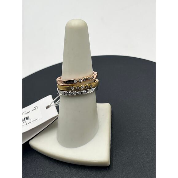 Kate Spade Full Circle Multi Metal Trio Crystal Stackable Band Ring Set 8 New - Picture 5 of 7